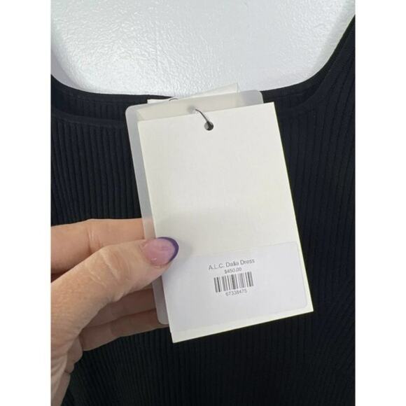 NWT A.L.C. Dalia Knit Square Neck Asymmetrical Sleeveless Black Mini Dress - Picture 6 of 10